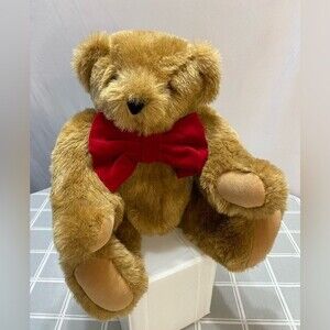 Authentic Vermont Teddy Bear Red Velvet Bow Handmade Jointed Stuffed Plush